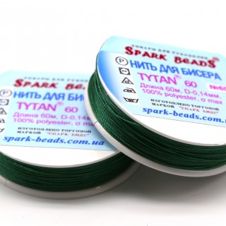 Нитки для бисера TYTAN 60 - зеленый темный 60м Spark Beads, 60821